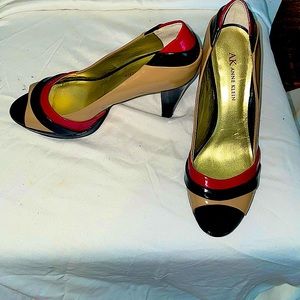 Anne Klein Red, Black. and Tan Peep Toe Heels 7.5